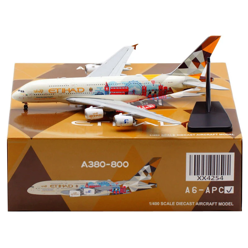 

Литье под давлением в масштабе 1:400, A380, A6-APC, стандартные самолеты Eithad Airlines, Коллекционная модель самолета из сплава, сувенирная модель