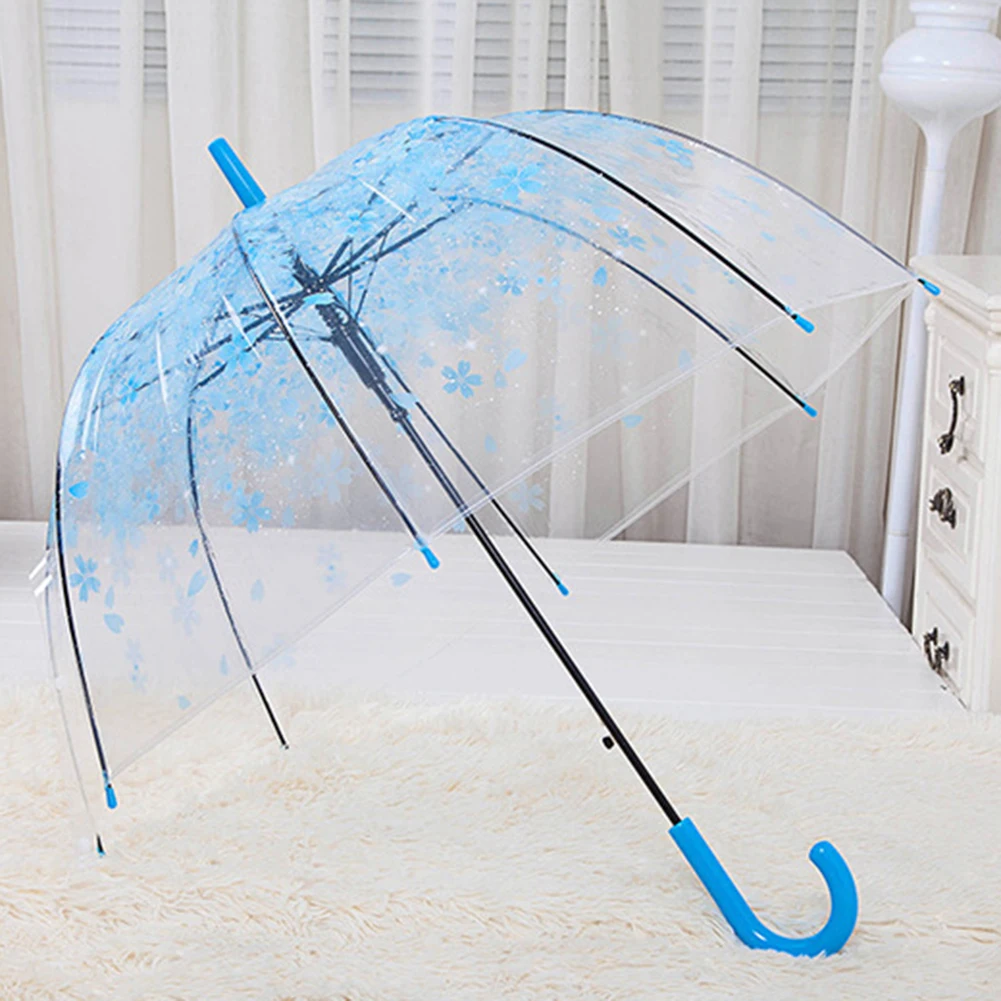 new hotsale useful fashion Windproof Fashion Transparent Cherry Blossoms Dome Shape Birdcage Windproof Stick Umbrella