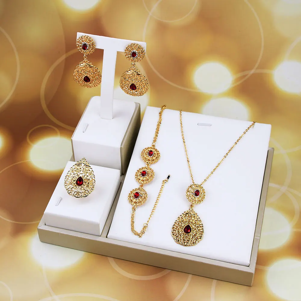 Sunspicems Elegant Morocco Algerian Earring Necklace Ring Bracelet Gold Color Women Wedding Jewelry Sets Africa Bride Gift 2020