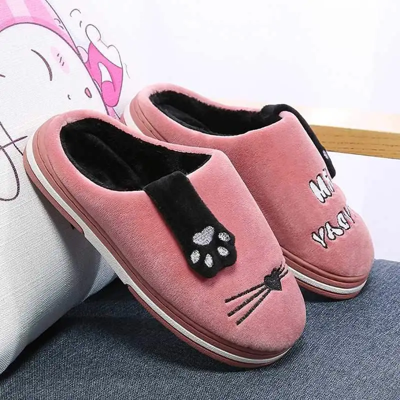 Модные домашние тапочки для женщин и мужчин теплые Lucky Cat женская обувь на плоской