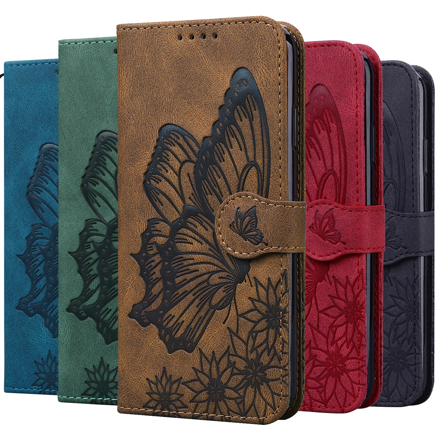 

Retro Flip Leather Phone Case For Huawei P20 P30 Honor 10 10X Lite 8A Y5 Y6 Y5P Y6P P Smart 2019 2020 2021 Butterfly Book Cover