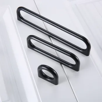 1set Black Handle Single Ring Pull Alloy Knob Modern style Simple 3296160mm Cupboard Shoe Cabinet Drawer Door Bathroom Kitchen