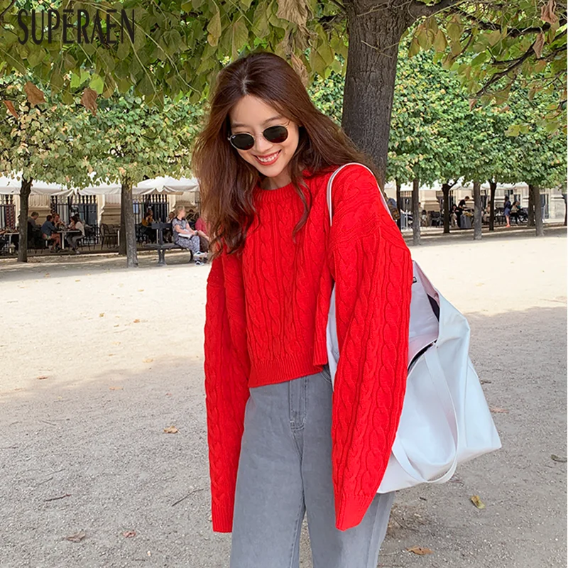 

SuperAen Korean Style Pullovers Sweater Women Autumn New 2019 Wild Casual Ladies Sweaters Solid Color Fashion Knit Tops Female