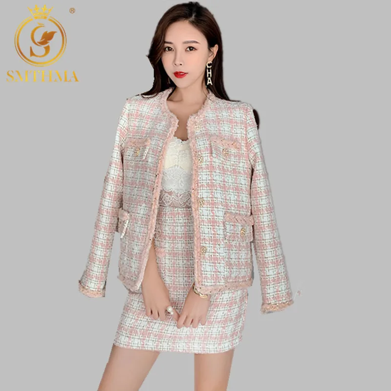 New Autumn Winter Women Sexy Tweed Suits Fashion Plaid Jacket Coat+ 2 Piece Sets Female Woolen Elegant Skirts Sets Women's Set