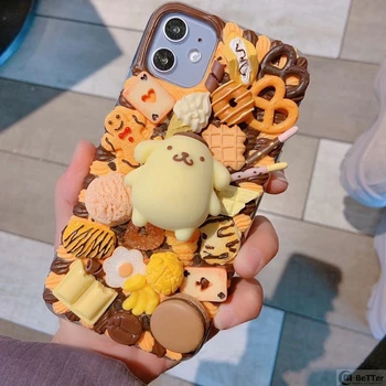 

DIY Case For iPhone 11 Pro Max 3D Pom Pom Purin Phone Cover iP7/8 Plus Cute Dog Creamy Handmade Shell XR XS MAX Candy Food 6/6s+