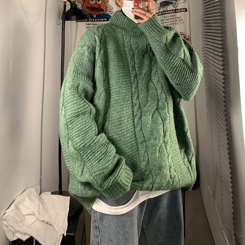 

Winter Men's Thickening Woolen Sweater Fashion Trend Loose Knitting Loose Coat Tide Keep Warm Cashmere Pullover Turtleneck M-XL