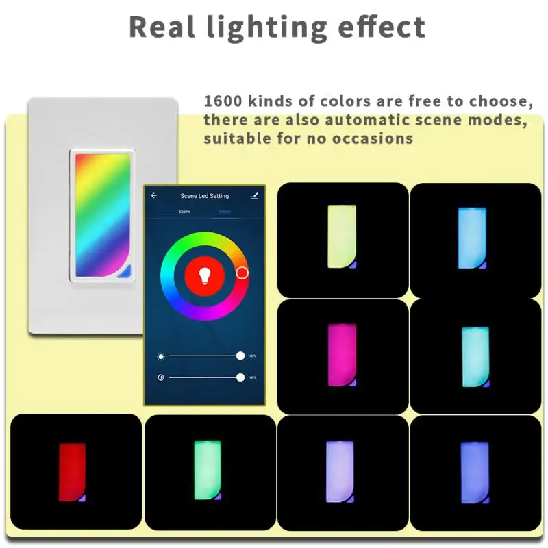 Wifi Smart Switch Home Light Dimmer Switch LED RGB Scene 1200 Colors Light Switch Compatible with Smart Life Tuya Google Alexa