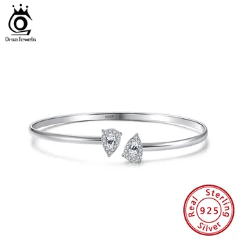 

ORSA JEWELS 925 Sterling Silver Bracelet Pyramid Design Pear Cut Triangel Adjustable Bangle For Female Anniversary SB78