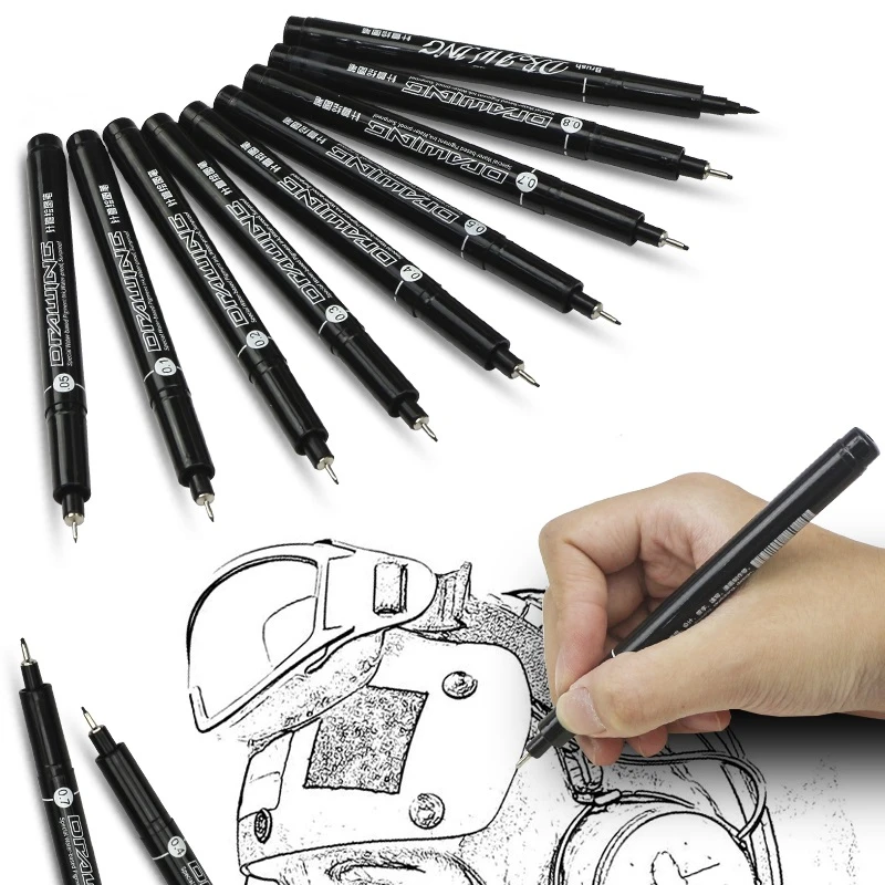 9pcs Needle Tip Graphic Pen Set Micron Liner Marker Drawing Sketching Brush Paint Art Water Based Pigment Ink Sunproof F150 Art Markers Aliexpress