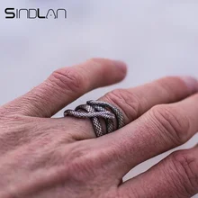 Sindlan przesadzone Vintage srebrny łańcuszek żmijka pierścień dla mężczyzn fajne modne Punk mężczyzna palec pierścień 17mm do 21mm człowiek wisiorek z motywami zwierząt pierścień(China)