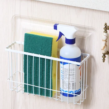 

Kitchen Home Shelf Accessories Large Capacity Organizer Suction Cup Basket Storage Rack Bathroom Iron Art Wall Mounted Drain