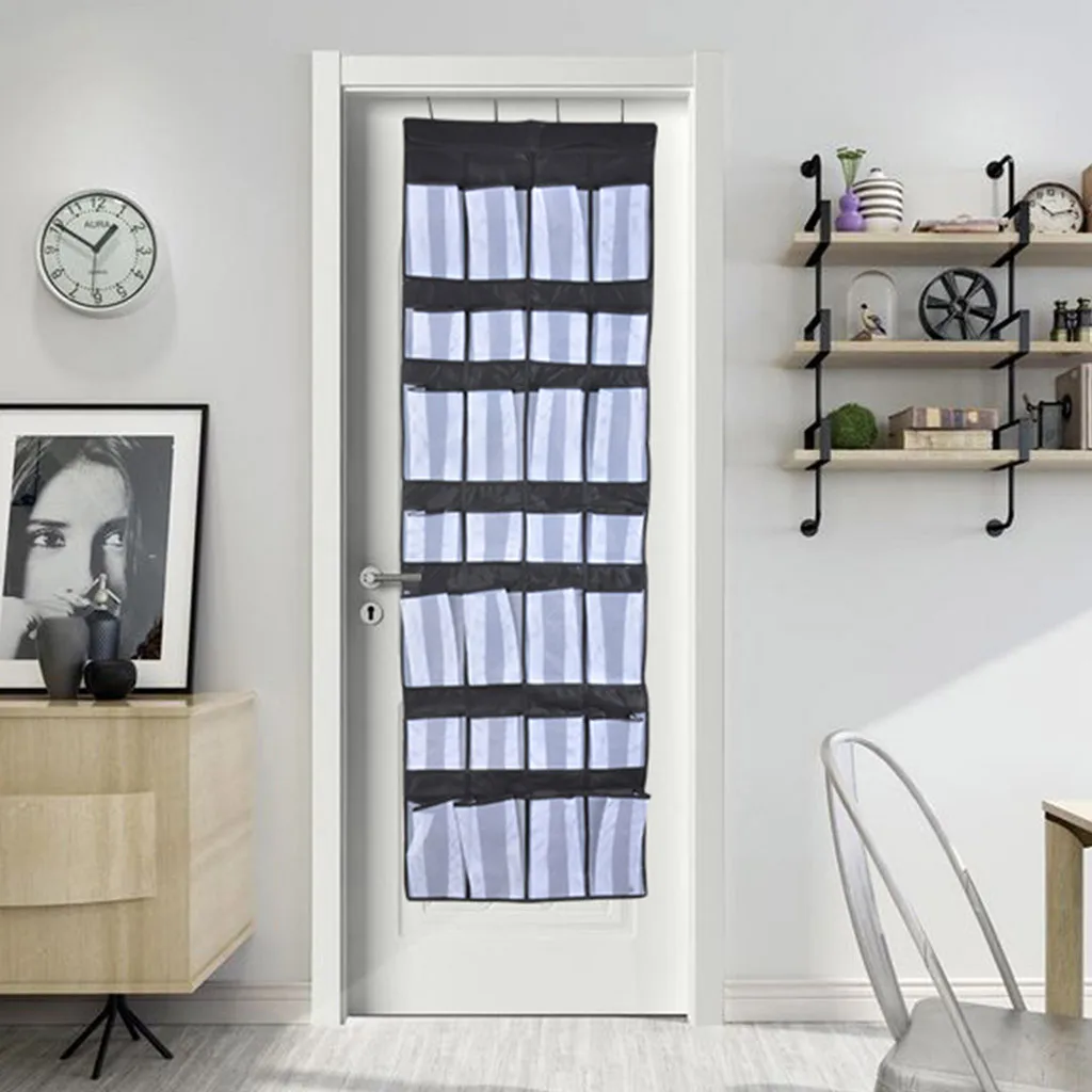 Сетчатый держатель для обуви с 28 карманами подвесная обувь Органайзер отсек для хранения с 4 дверными крючками для спальни шкафа ванной комнаты