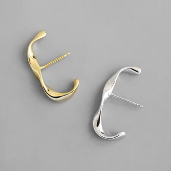 

Unique S925 Sterling Silver Stud Earrings INS Style Simple Ball Beads C-Shape Female Earring Korean Fashion Ear CE015