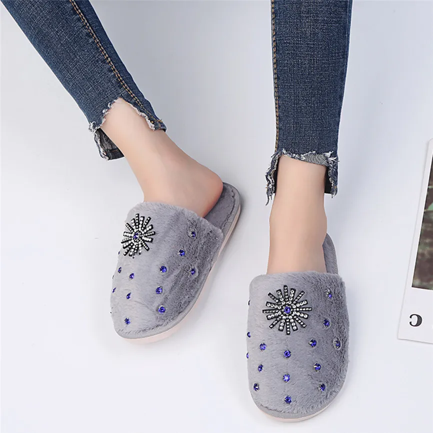 

Short Plush Cotton Slippers Simple Female Non-slip Winter Warm Round Toe Winter Lady Crystal Solid Color 2019 New Indoor Shoe 40