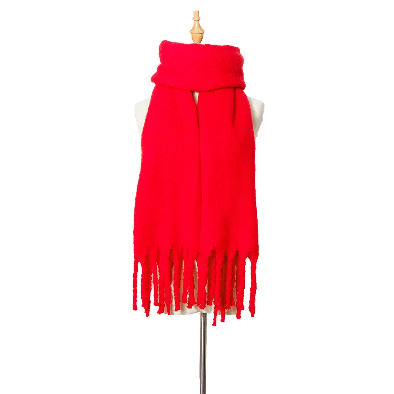red 190-220 см осенне-зимний толстый круглый шарф с кисточками, шаль, женский теплый шарф, шаль, опт, JH-WJGWBCS029 - Цвет: red
