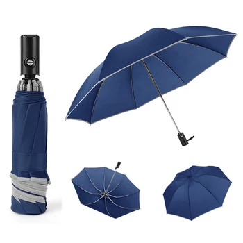 New Automatic Umbrellas Men Reverse Folding Business Umbrellas with Reflective Strips for Car Women Inverted Rain Umbrellas