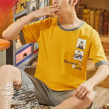 

New New men's summer cotton short-sleeved shorts pajamas suit multi-style large size men's pajamas pajamas thin section home sui