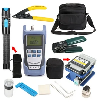 

12pcs/set Fiber Optic FTTH Tool Kit with FC-6S Fiber Cleaver and 10mW Visual Fault Locator Fiber Optic Stripper