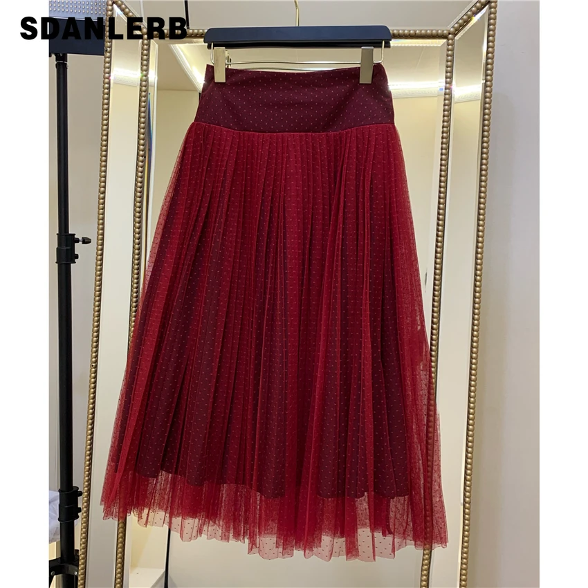 Зимняя женская юбка средней длины, новая женская элегантная плиссированная юбка в горошек с высокой талией, Женская юбка