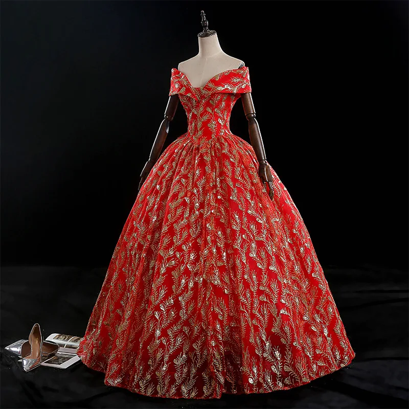 Это YiiYa свадебное платье с открытыми плечами блестящее Золотое свадебное платье es красное OY030 элегантное милое длинное размера плюс Vestido De Novia - Цвет: Красный