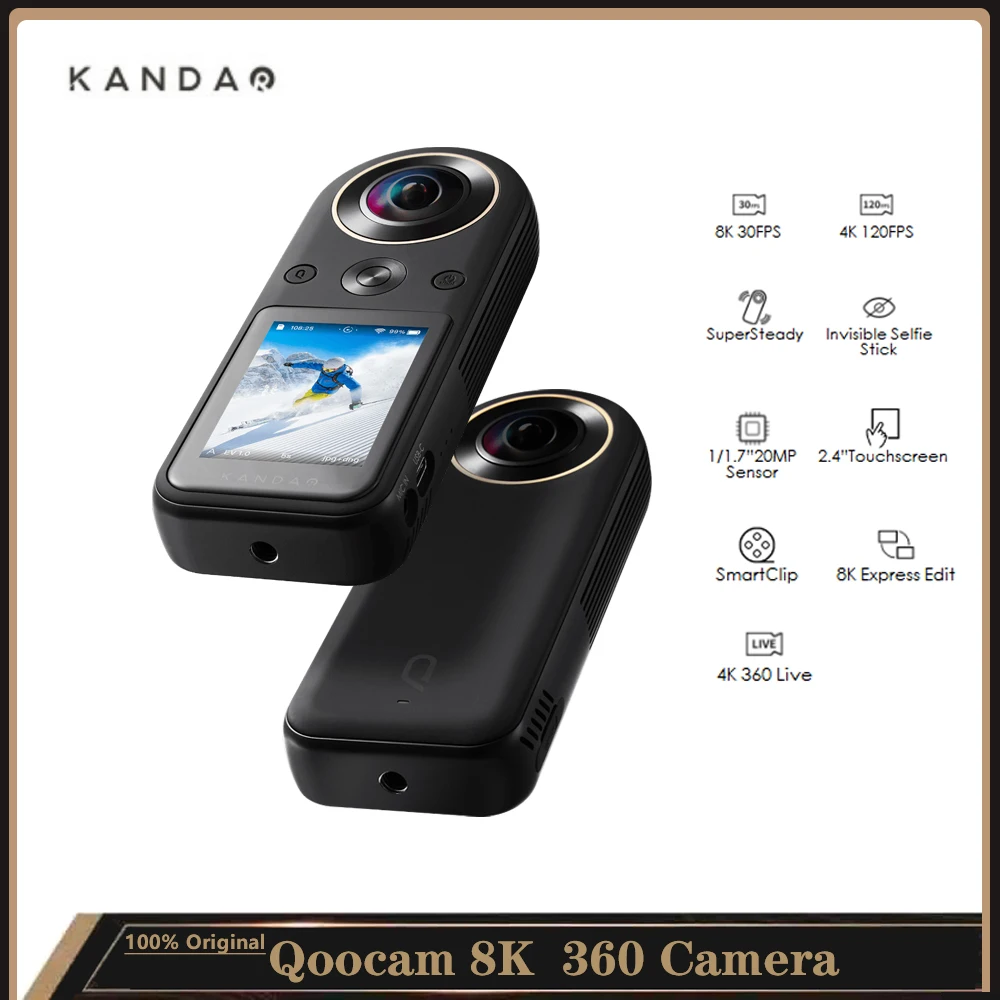 Kandao Qoocam 8K 360° Video Camera Build-in 64G Highspeed Storage with 1/1.7” Sensor/2.4”Touchscreen/SmartClip/8K Express Edit