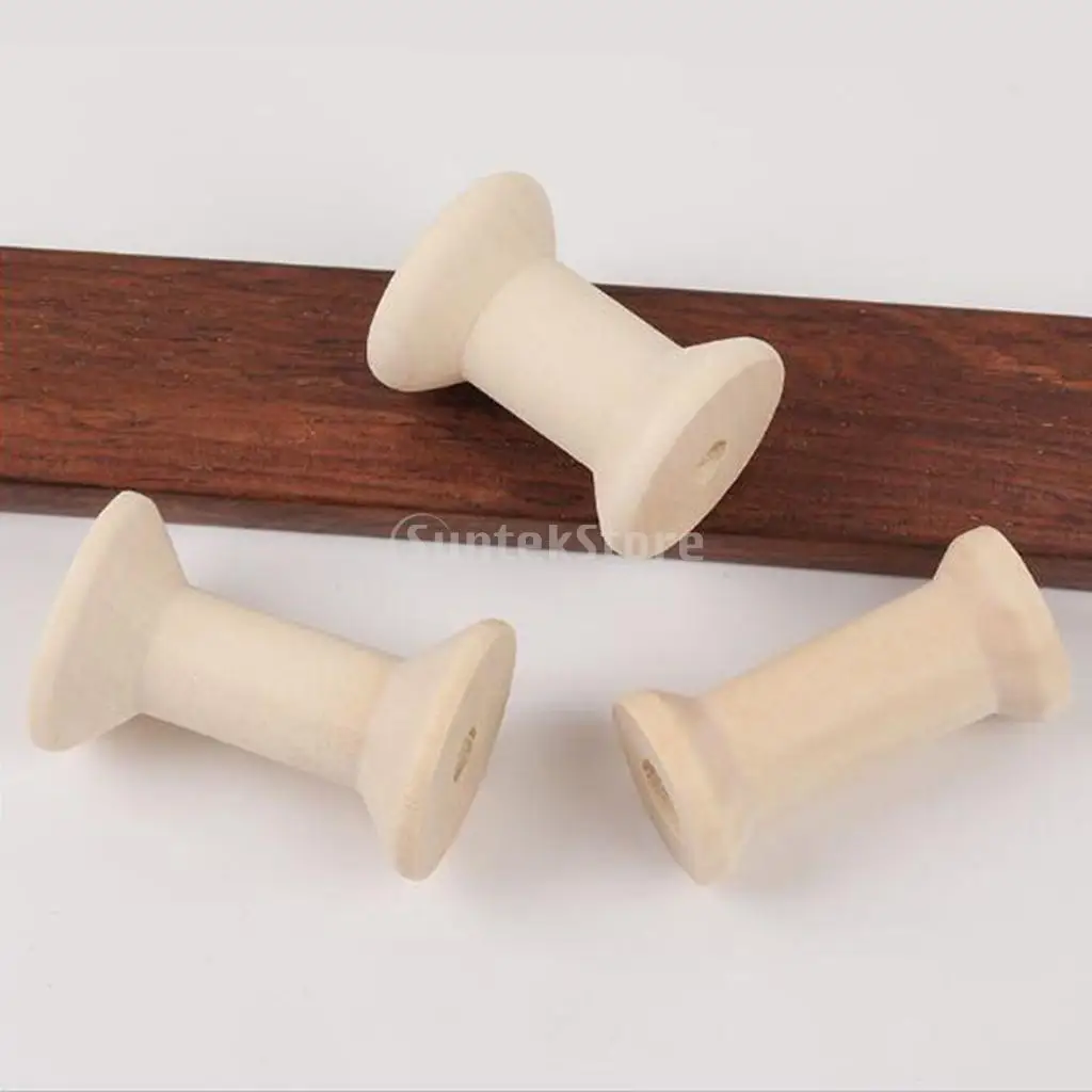 20pcs Natural Vintage Wooden Bobbins Mini Thread Spool Empty Sewing Ribbon Yarn Floss Wood Crafts Storage Organizer Coils Winder
