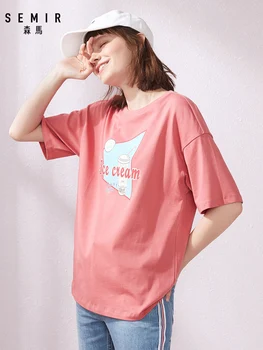 

Semir 2019 summer new hit color printing short-sleeved T-shirt women drop shoulder sleeve pullover shirt