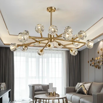 

YOOGEE Gold Chandelier Lighting for Living room Crystal Glboe Shape Sputnik Hanging Lamp LED Cristal Chandlier Indoor Lighting