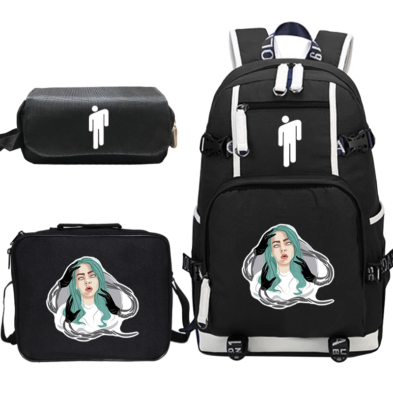 Mochila Billie Eilish рюкзак 3 шт./компл. школьные сумки для подростков мальчиков и девочек Дорожная сумка, рюкзак, рюкзак для ноутбука, рюкзак для обеда сумка-тоут Карандаш Чехол - Цвет: 6