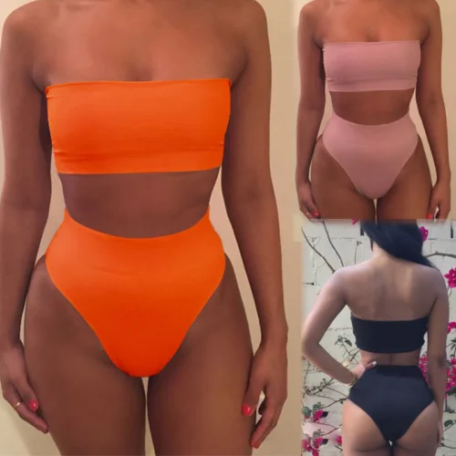 2020 Hirigin Frauen Badeanzug 2Pcs Hohe Taille Bikini Set Push-Up Bh Feste Bademode S-XL 6 farben