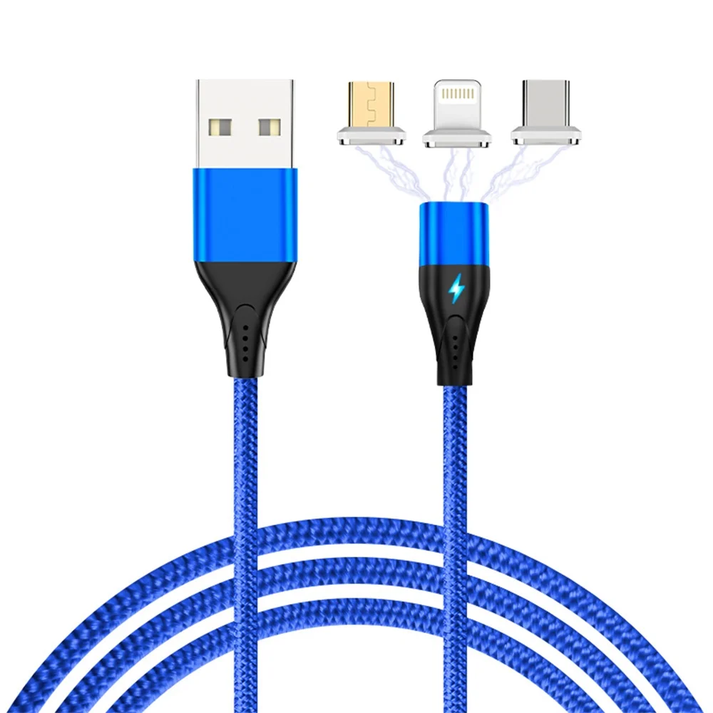 Магнитный Micro USB кабель 3 в 1, кабель для быстрой зарядки и передачи данных, Магнитный зарядный кабель usb type C IOS, 1 м