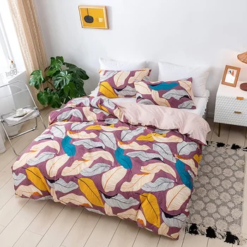 

Queen Size Bed Cover For Kids Leaf pattern Reactive Printing Duvet Cover Set For Single Bed de lit 2 personnes