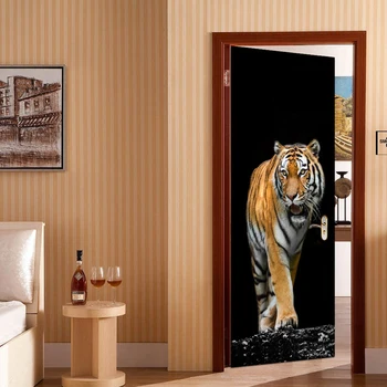 

3D Door Sticker Self-Adhesive Wall Sticker Waterproof Tiger Pattern Wall Decals Creative Wall Applique For Home Wall Art