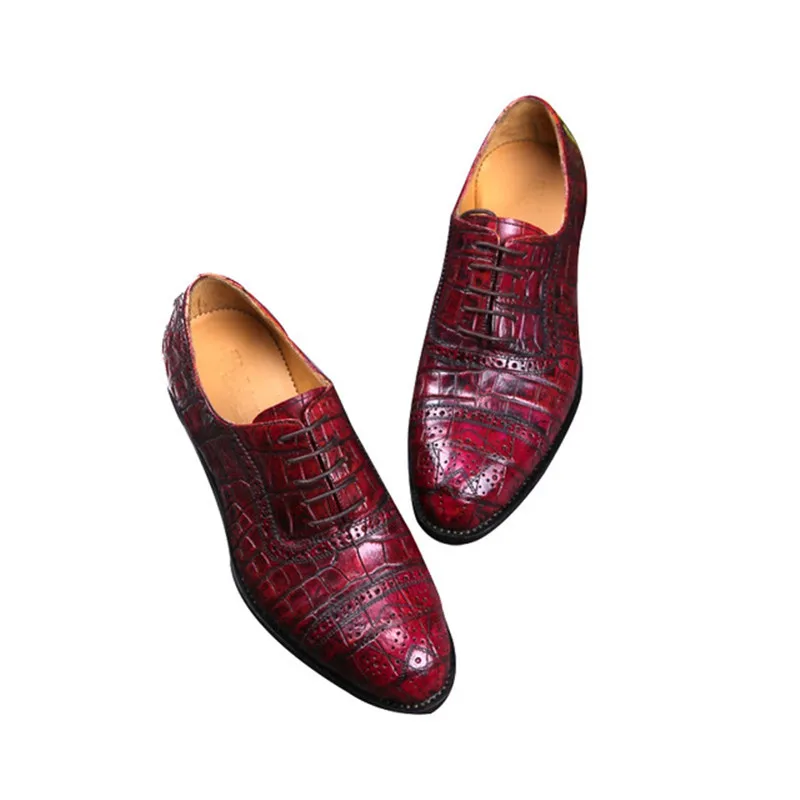 

High-end manual customization Men Crocodile Dress Leather Shoes Lace-Up Wedding Party Shoes Mens Office Oxfords Flats Plus Size
