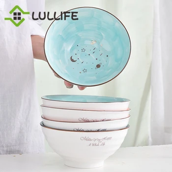 

Star Ceramic Bowls 6 inch Larger Bowl for Food Fruit Salad Rice Noodle Serving Bowls Luxury Dinnerware Set China Tableware Set