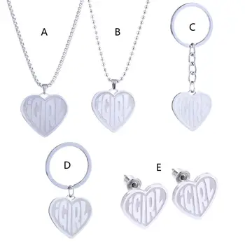 

Punk Rock Female Symbol IGirls Power Women Stainless Steel Heart Pendant Necklace Earrings Keychain Fashion Jewelry Set