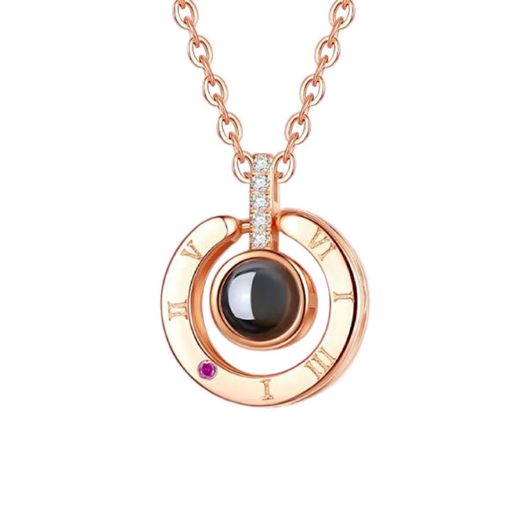Gold& Silver Round Shaped I LOVE YOU In 100 languages Projection Necklace For Memory Of LOVE Dropshipping#15