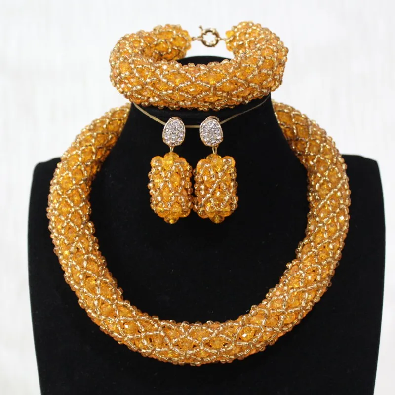 Gold Color 4UJewelry Африканский Свадебный комплект ювелирных изделий Рождественский Большой смелый дизайн Дубай ожерелье набор браслет серьги и ожерелье набор - Окраска металла: Gold Color