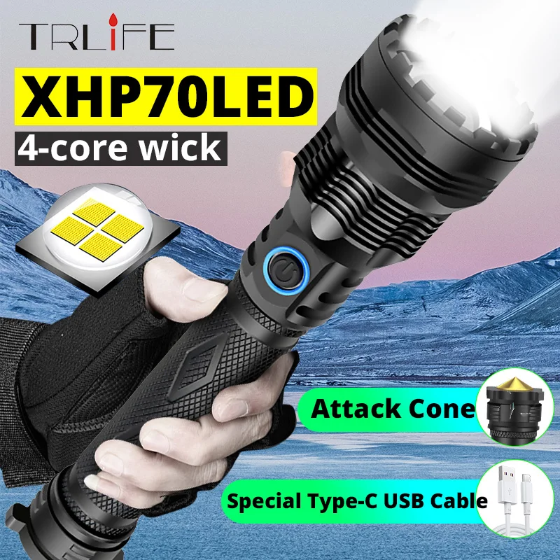 Goede XHP70 Super Heldere Glare Zaklamp USB Opladen 26650 LED Multifunctionele Outdoor Aluminiumlegering Zoom Licht met Aanval Kegel