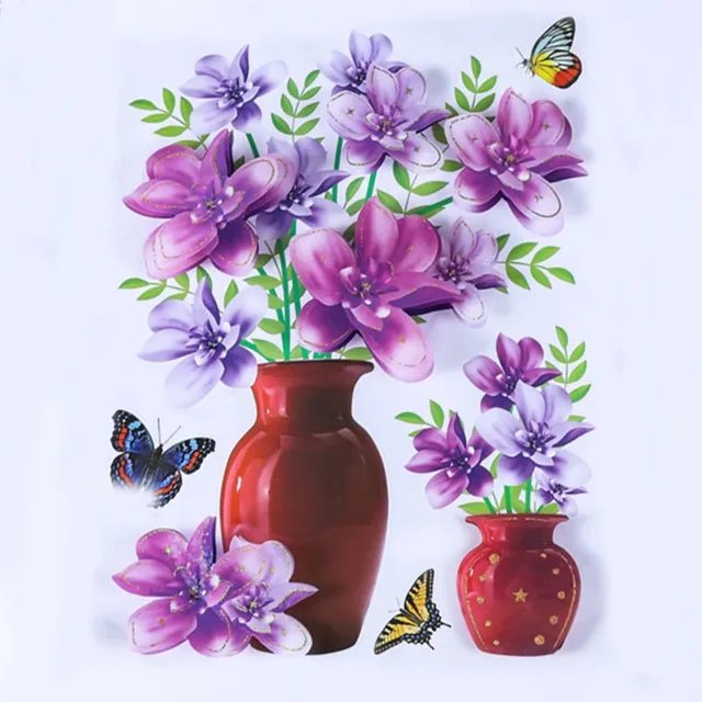 3D simulation rose flower sticker stereo simulation vase wall sticker home background decoration waterproof self-adhesive Pink