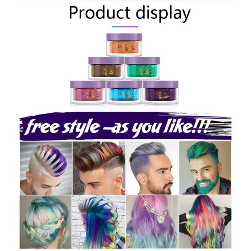 6 kleuren Haar Kleur Wax Wegwerp Niet giftig Tijdelijke Modellering multi-kleur Haar Styling Verven Modder