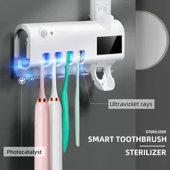 

New Wall Mount Automatic Toothbrush Holder Bathroom Accessories Set Toothpaste Dispenser Holder Rack Storage For Bathroom Home