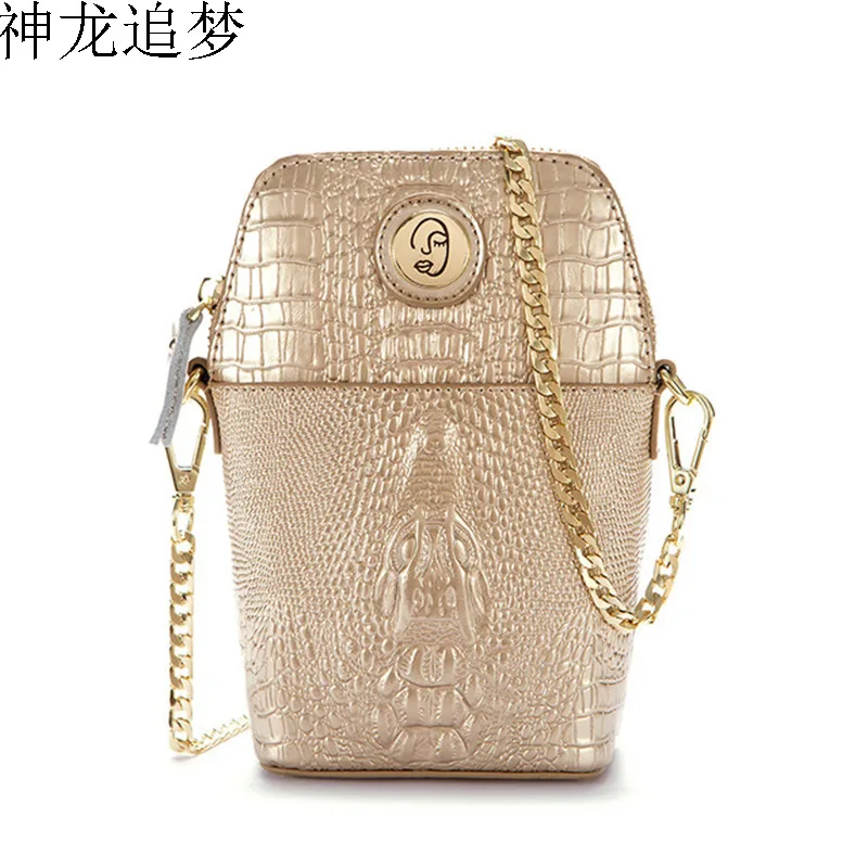 

Women Genuine leather cosmetic bag make up bag Crocodile pattern mobile phone bag female shoulder bag card holder pocket purse