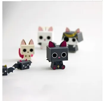 

6 Q version cute type little devil cat 3D paper model handmade DIY three-dimensional paper student activities