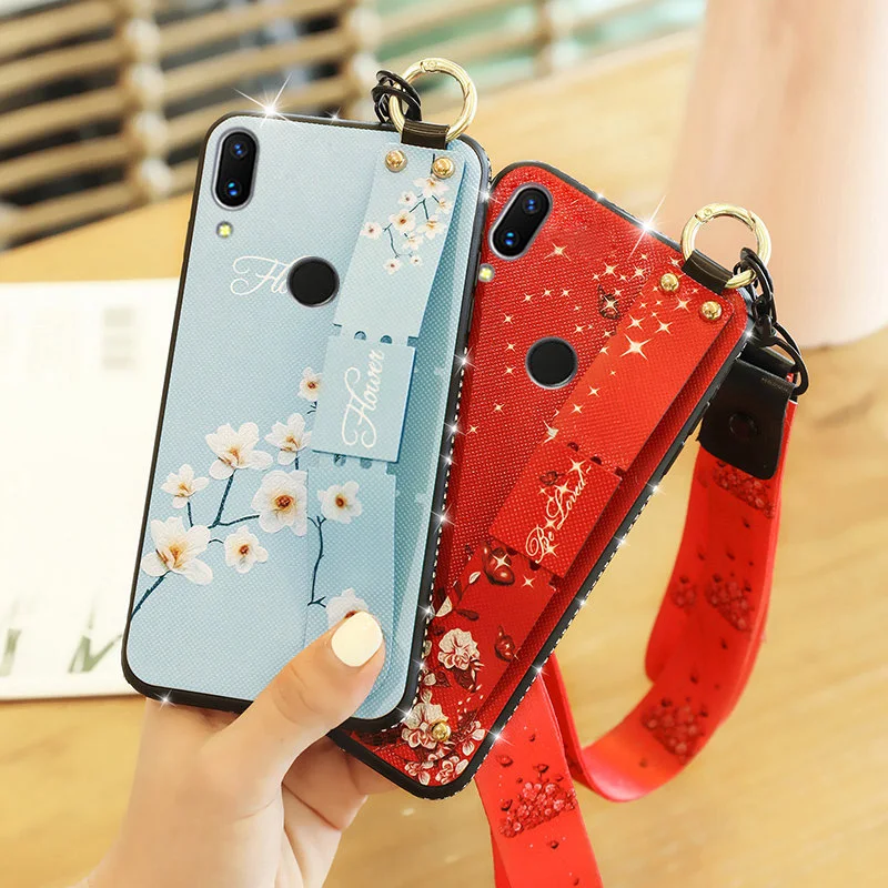

Case For Xiaomi Redmi Note8 Pro Case Luxury Glitter Flower Patterned Shoulder Strap Case Redmi Note7 Hanging Rope Wristband Case