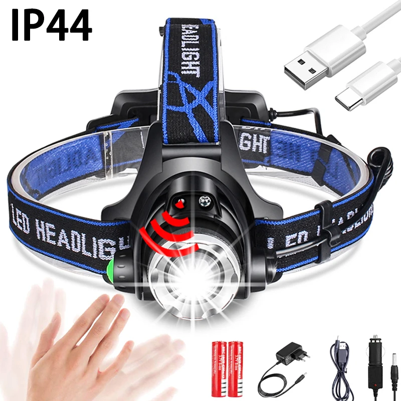 

Sensor Headlight Led Headlamp Powerful T6 3 Modes Zoomable Waterproof Head Torch USB Flash Hand Light For Camping Fishing