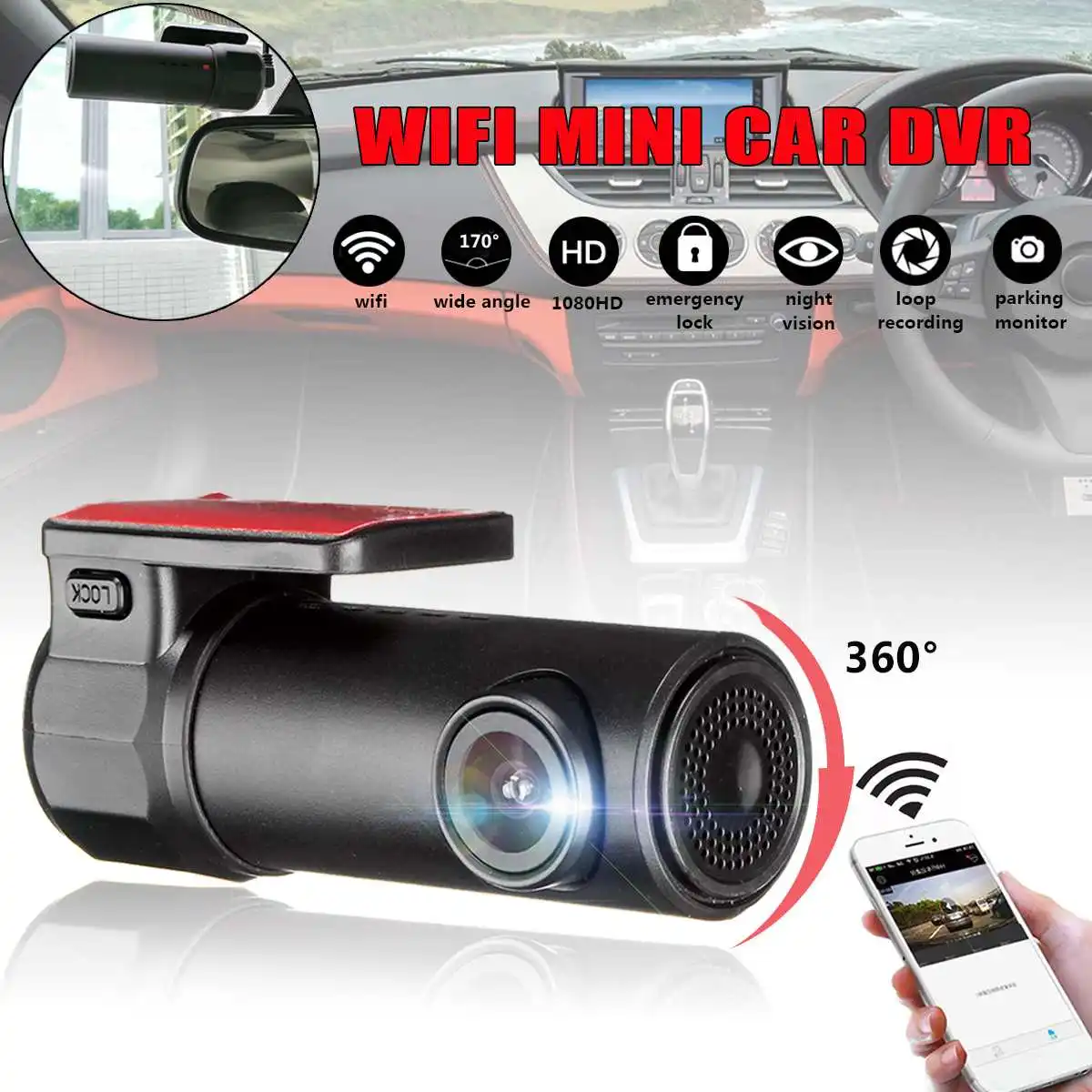 Автомобильный видеорегистратор, Wifi, DVR камера, Full HD 1080 P, авто камера, рекордер, ночное видение, 170 градусов, широкий угол обзора, g-сенсор