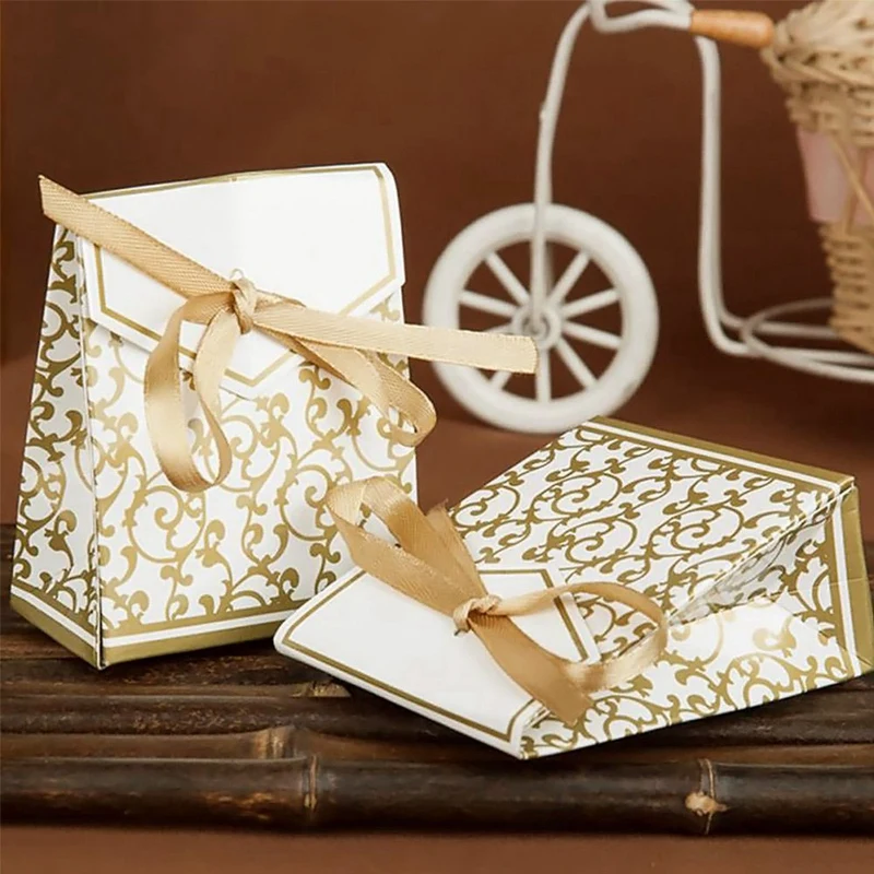 100Pcs Wedding Favour Candy Boxes Bags with Ribbon Sweet Cake Gift Party Decoration