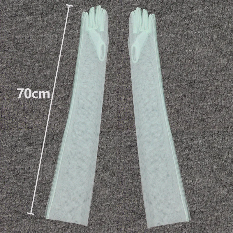 Long Sheer Tulle Gloves Wedding Bride Dress Gloves Fashion Solid Color Transparent Ultra Thin