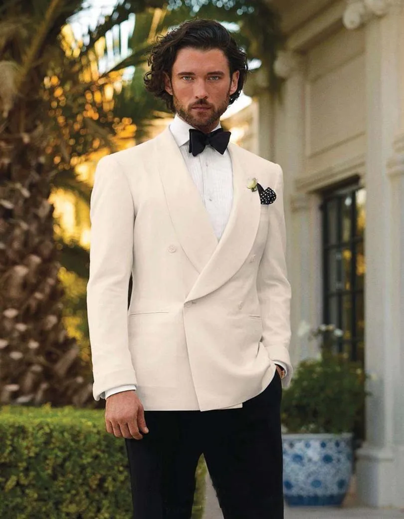

Ivory Tuxedos For Men Shawl Lapel Men Wedding Suits Formal Mens Suits Double Breasted Grooms Suit (jacket+pants)